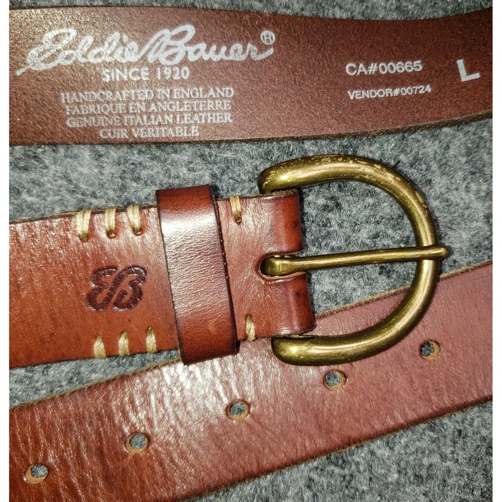 Eddie Bauer Belt Large Brown Italian Leather Made in England Vintage
